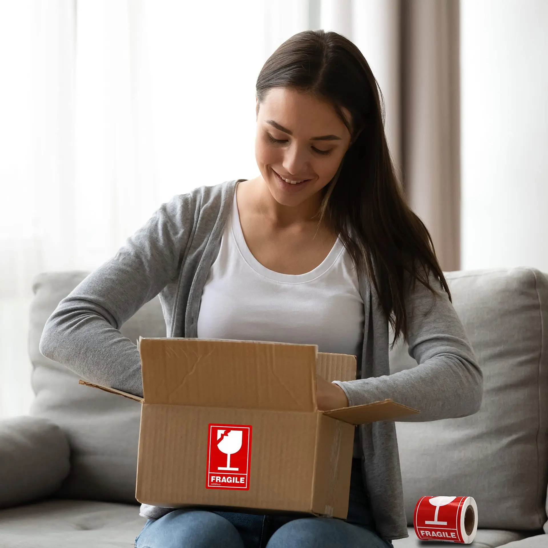 100 листов хрупких наклеек — красные и прозрачные FRAGILE этикетки со стеклянной значком, транспортировочные этикетки 2x3 дюйма (5x7,6 см) для ломких предметов