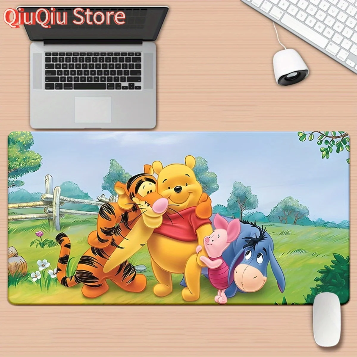 قطعة واحدة من سجادة المكتب المطاطية المطبوعة Winnie the Pooh HD - لوحة ماوس XXL متعددة الوظائف مع تصميم Tigger وPiglet وEeyore - مثالية لـ