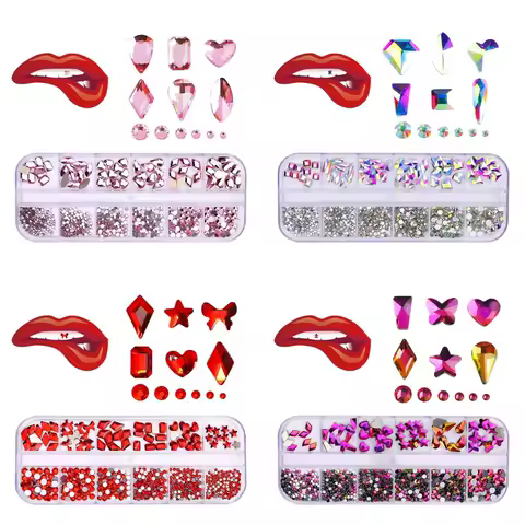 12-Grid Dental Tooth Gems Crystal Diamond Ornament Diy Tools Various Shapes Color Teeth Jewelry For Denture Acrylic Dental Acc