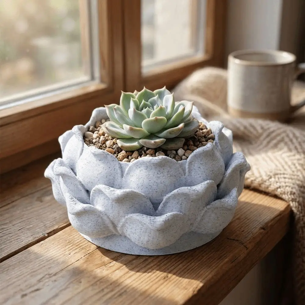 Lotus Shaped Succulent Plant Pot 3D Printed Plastic Nursery Pots with Drainage Hole Flower Vase Growing Pots for Yard Garden