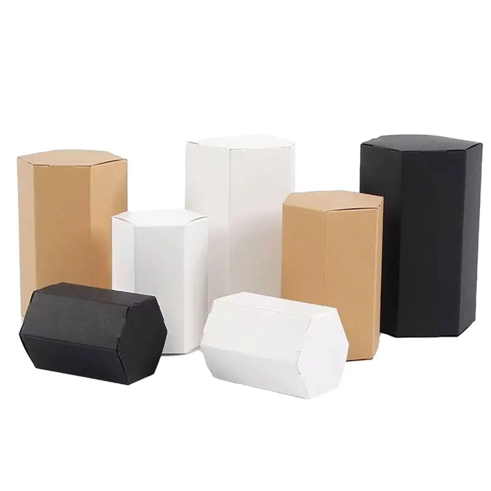 5/10/20/30PCS Kraft Paper Hexagon Candy Box Black Hexagonal Carton Tea Boxes White Storage Party Gift Packaging Boxes For Party