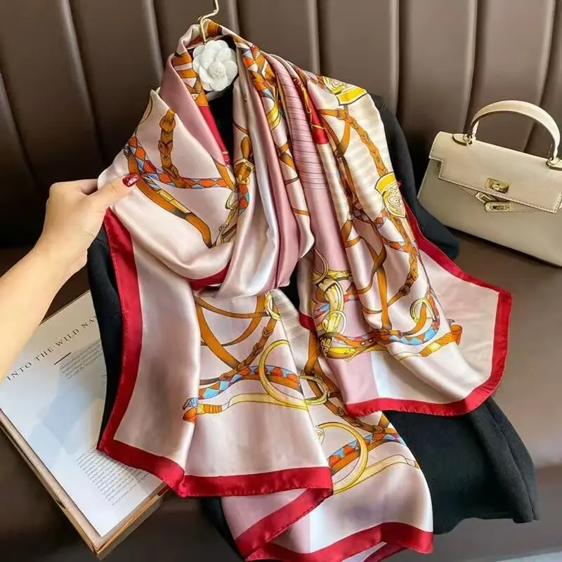1 pcs 90x180cm New Silk Satin Scarf, Artistic Style, Retro Plant and Floral Print Shawl, Elegant and Light Luxury Gift for Mom