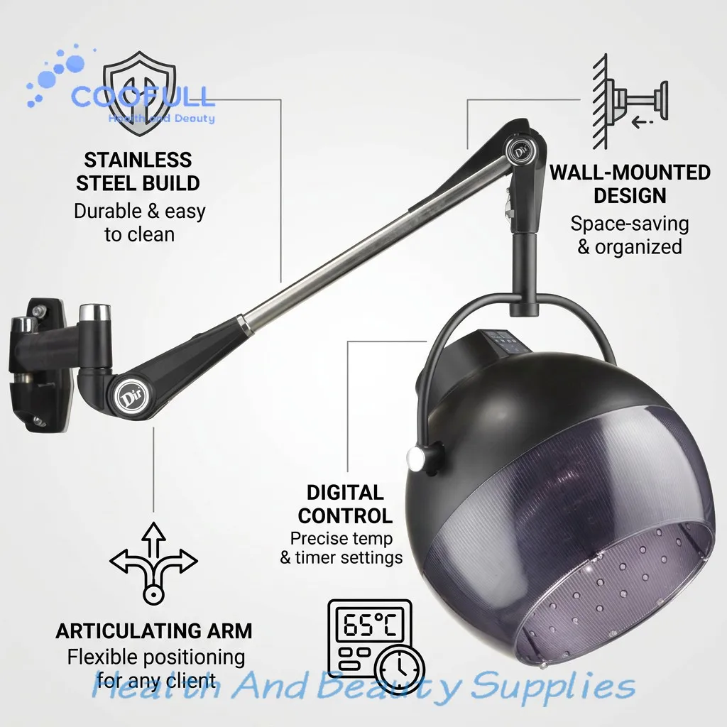 Coofull Modern Design Wall-Mounted Hair Dryer for Salons Barbershop Furniture with Hood Hanging Metal Material