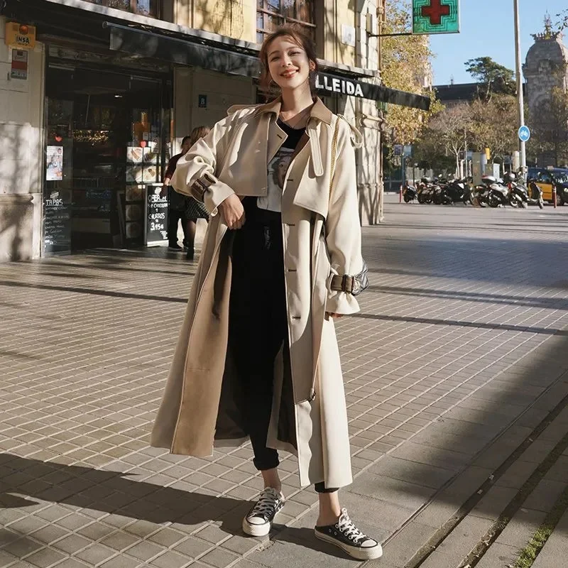 Gabardina por encima de la rodilla para mujer, abrigo de longitud media de alto grado, Popular, de Color sólido, para otoño, novedad de este año, 2023