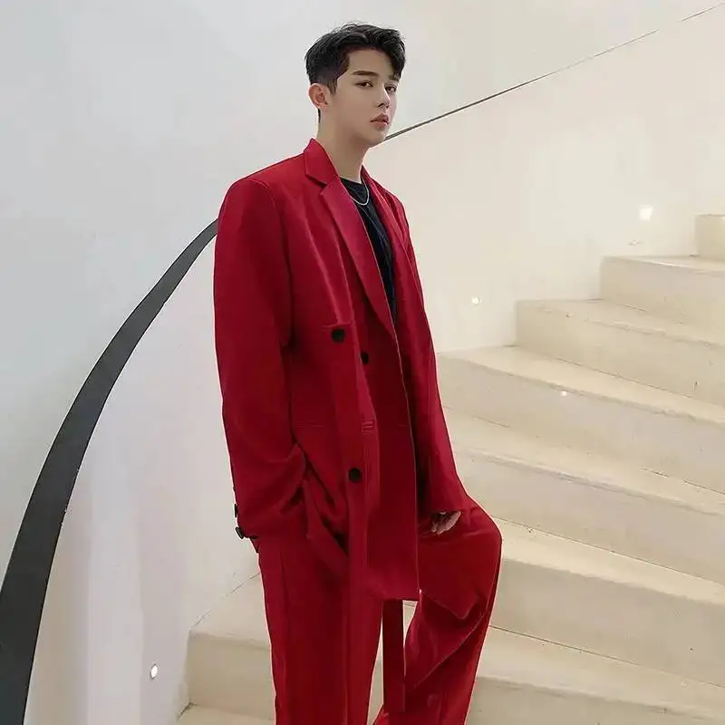 LUZHEN Decorate Color New Solid 2026 Buttoned Spring Ribbon Patchwork Blazer Coat Men Solid Color Elegant Handsome Jacket JY7756