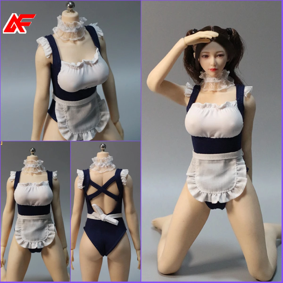 DMTOYS 1/6 Scale Maid Swimsuit Bodysuit Collar Apron Clothing Fit For 12'' TBLeague PH JO Female Action Figure Body Dolls