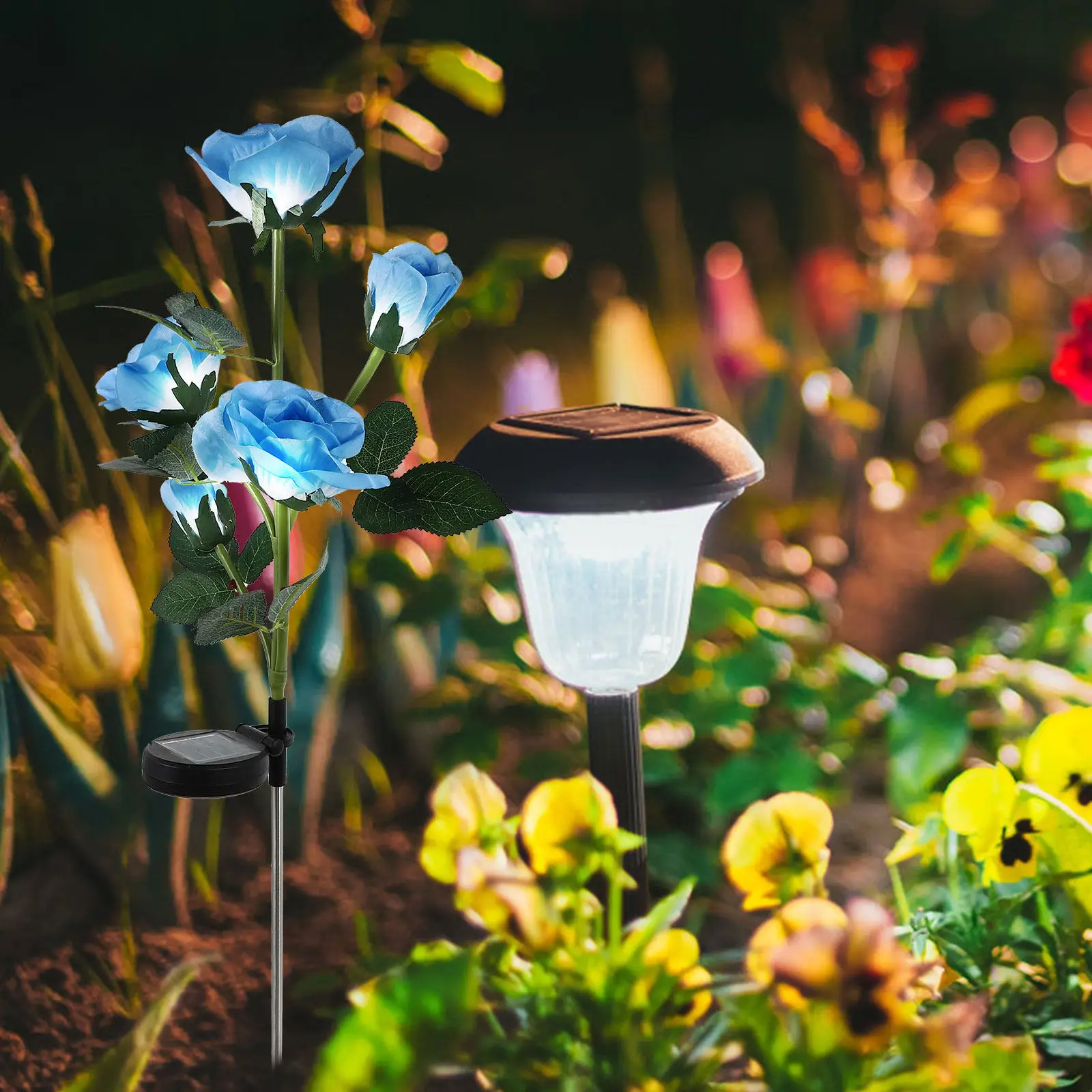 1Pcs Rose Lawn Light Solar Powered Waterproof LED Garden Lamp for Outdoor Patio Yard Driveway Landscape Decoration in-Ground