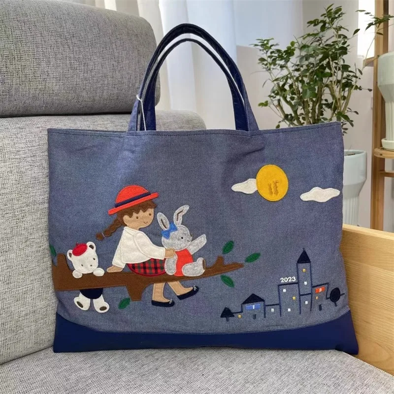 Familiar Handbag Girl Rabbit Embroidered Tote Bag 780465/780436 32*43cm 100% Cotton High Quality Shopping Bag