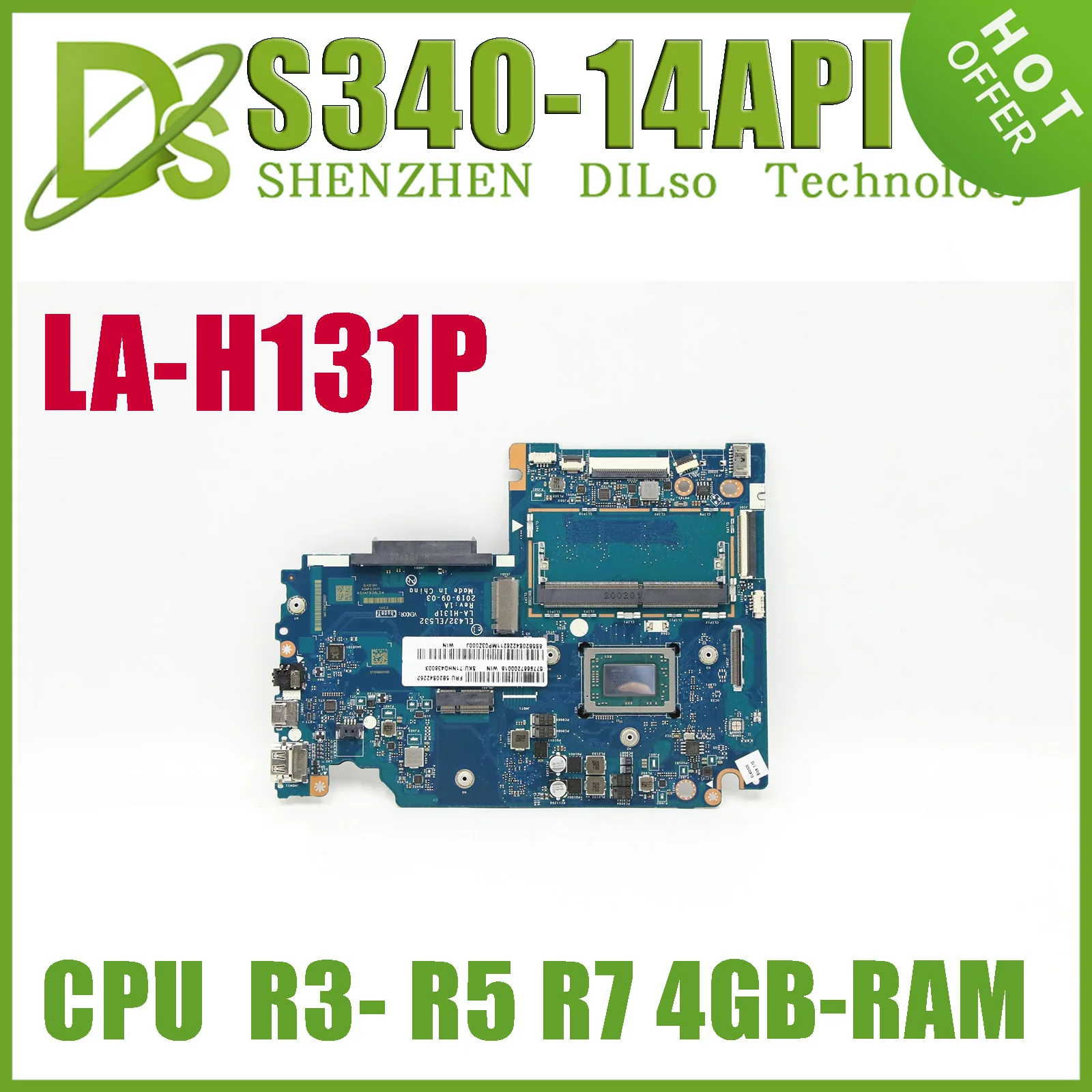 

KUFU LA-H131P Motherboard For Lenovo Ideapad S340-14API S340-15API Notebook Motherboard.With R3 R5 R7 AMD CPU.4GB-RAM.100% Test