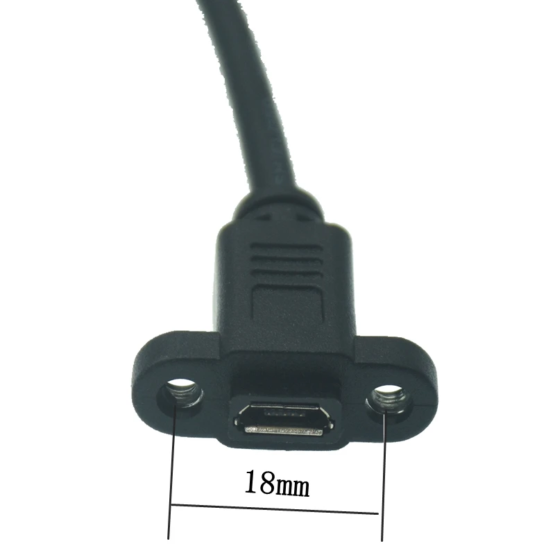 Connecteur Micro USB 2.0 mâle vers Micro USB 2.0 femelle, pas de câble d'extension 17.5mm avec vis trou de montage du panneau 25cm
