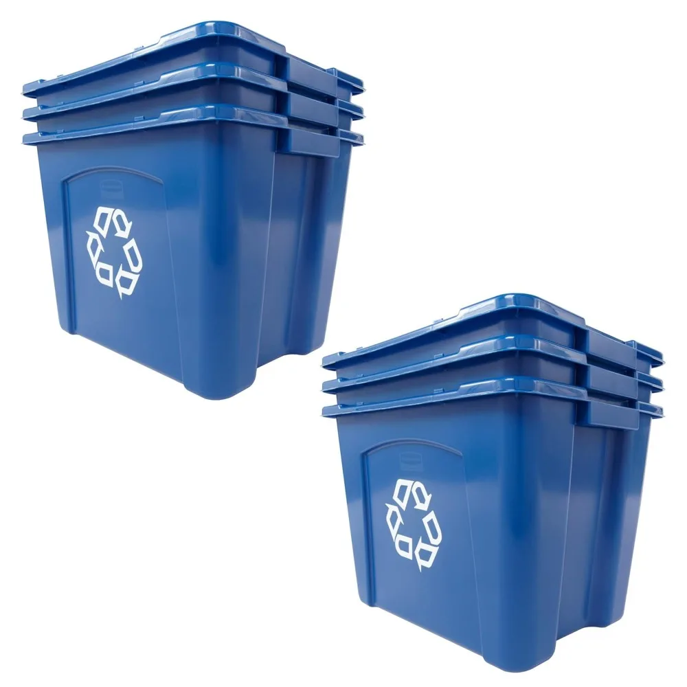 Commercial Products Recycling Bin/Box, 14-Gallon, Blue Stackable Storage Container for Paper/Packaging in Garage/Home