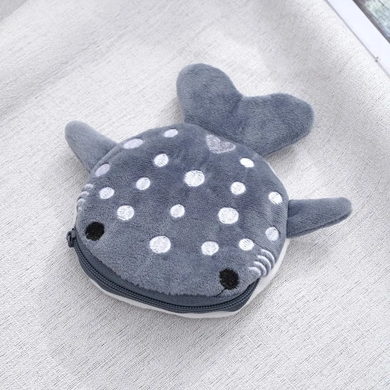 New Cartoon Shark Plush Coin Purse Cute Coin Holder with Keyring Data Cable Organiser Zippered Pouch Small Gift
