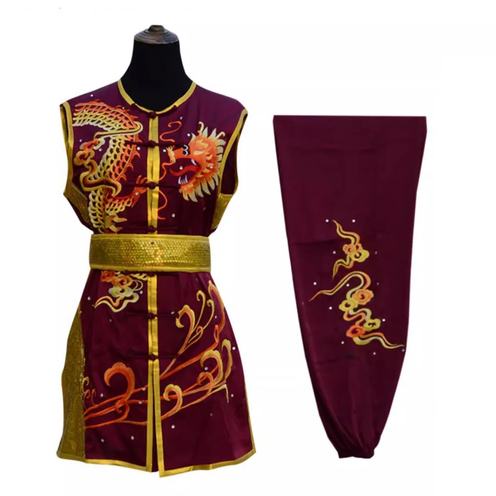 Customize unisex wu clothing nanquan sleeveless uniforms martial arts kung fu embroidery dragon costumes wushu suits