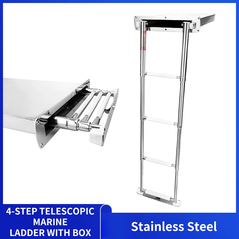 High Quality Stainless Steel 4 Step Boat Box Folding Ladder Yacht Swim Ladder Telescopic Box 4-section Ladder for Boat Yacht