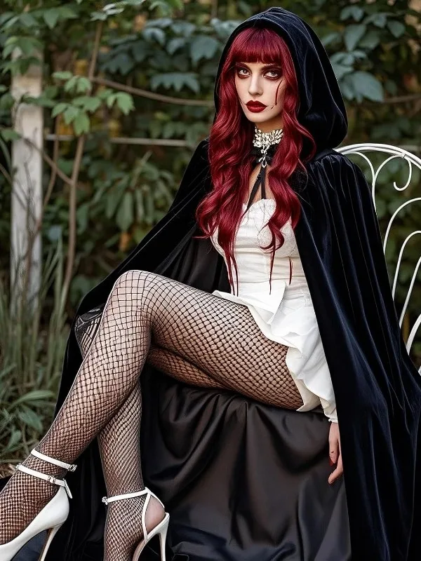 

Halloween Velvet Robe with Hood Long Witch Costume Shoulder for Role-playing Events Dark Series Magic Cape
