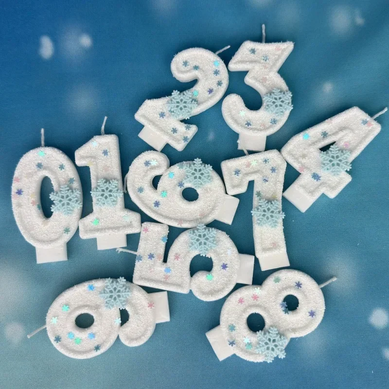 Snowflake Glitter Number Candles 0-9 for Cakes Christmas Birthday Party Celebration Decorations Digital Atmosphere Candles