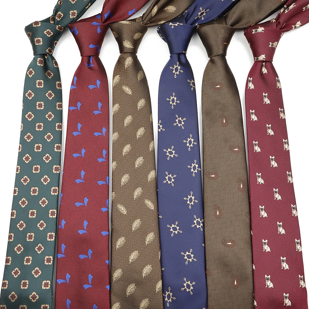 Men's 7cm Green Brown Red Navy Blue Flower Feather Dog Pattern Polyester Jacquard Tie   Wedding Party Necktie Accessories Gifts