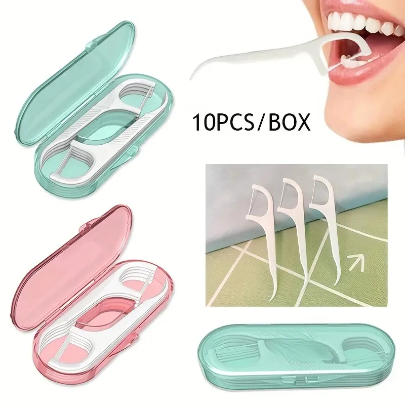 2Boxes Portable Dental Floss Stick Storage Box Outdoor Travel with Dental Holder Mini Disposable Dental Flossing Flat Box