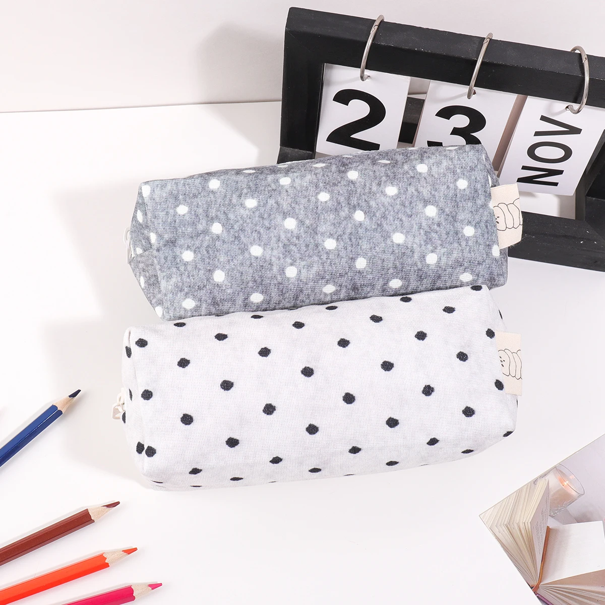 Portable Single-Layer Polka Dot Pencil Case, Fashionable Student Stationery Bag, Exam Supplies and Stationery Storage, DIY Gift