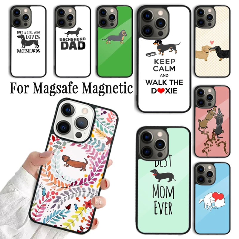 

Phone Case For iPhone 16 15 14 13 12 11 Pro Max Plus Magsafe Magnetic Wireless Cover Funny Dachshund Long dog short legs