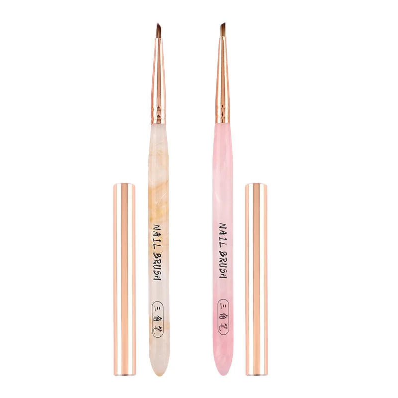 1 STKS Roze Acryl Driehoekige Bloemblaadje Nagelborstel Franse Lijnen Strepen Raster Bloem Schilderij Tekenpen
