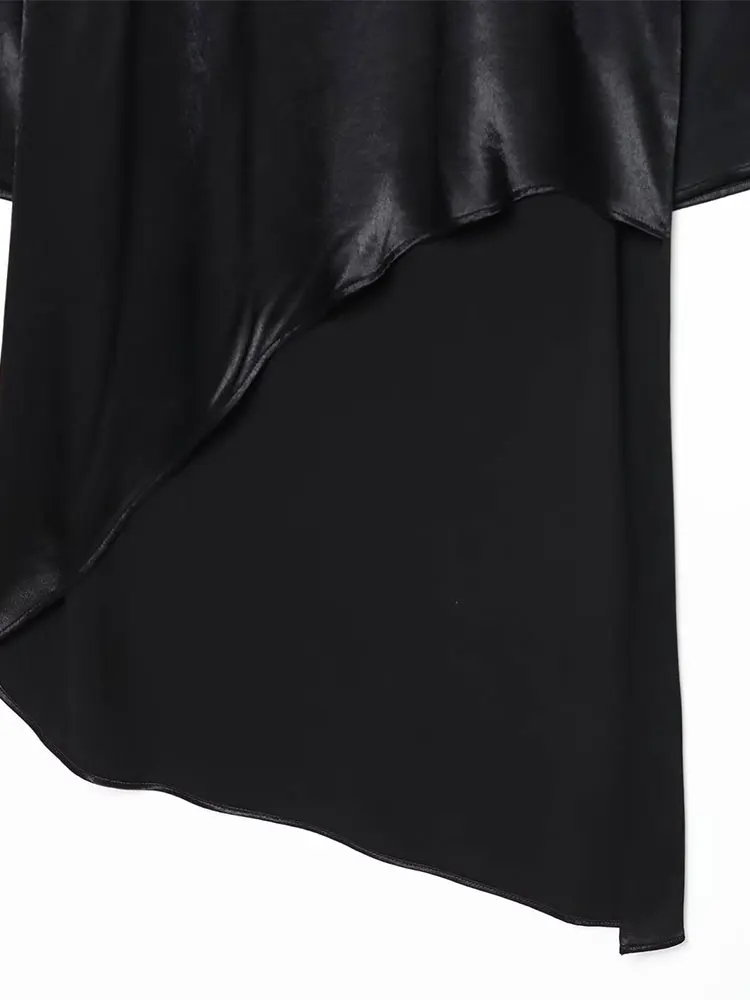 Nlzgmsj feminino blusa de cetim vestido 2025 feminino outono nova moda manga longa assimétrico vestido de rua alta