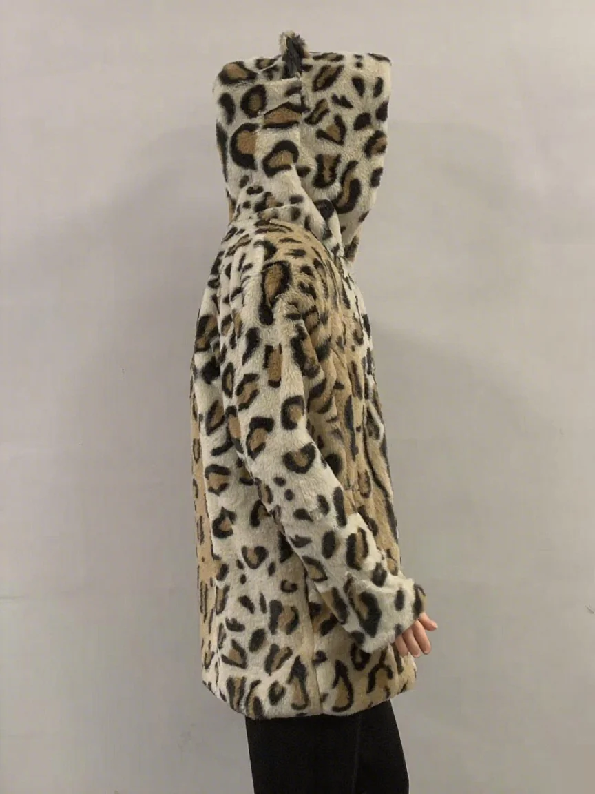 Neue Leopard Print Mit Kapuze Mantel Winter Mode Persönlichkeit Dicke Warme Mantel frauen Faux Pelzmantel