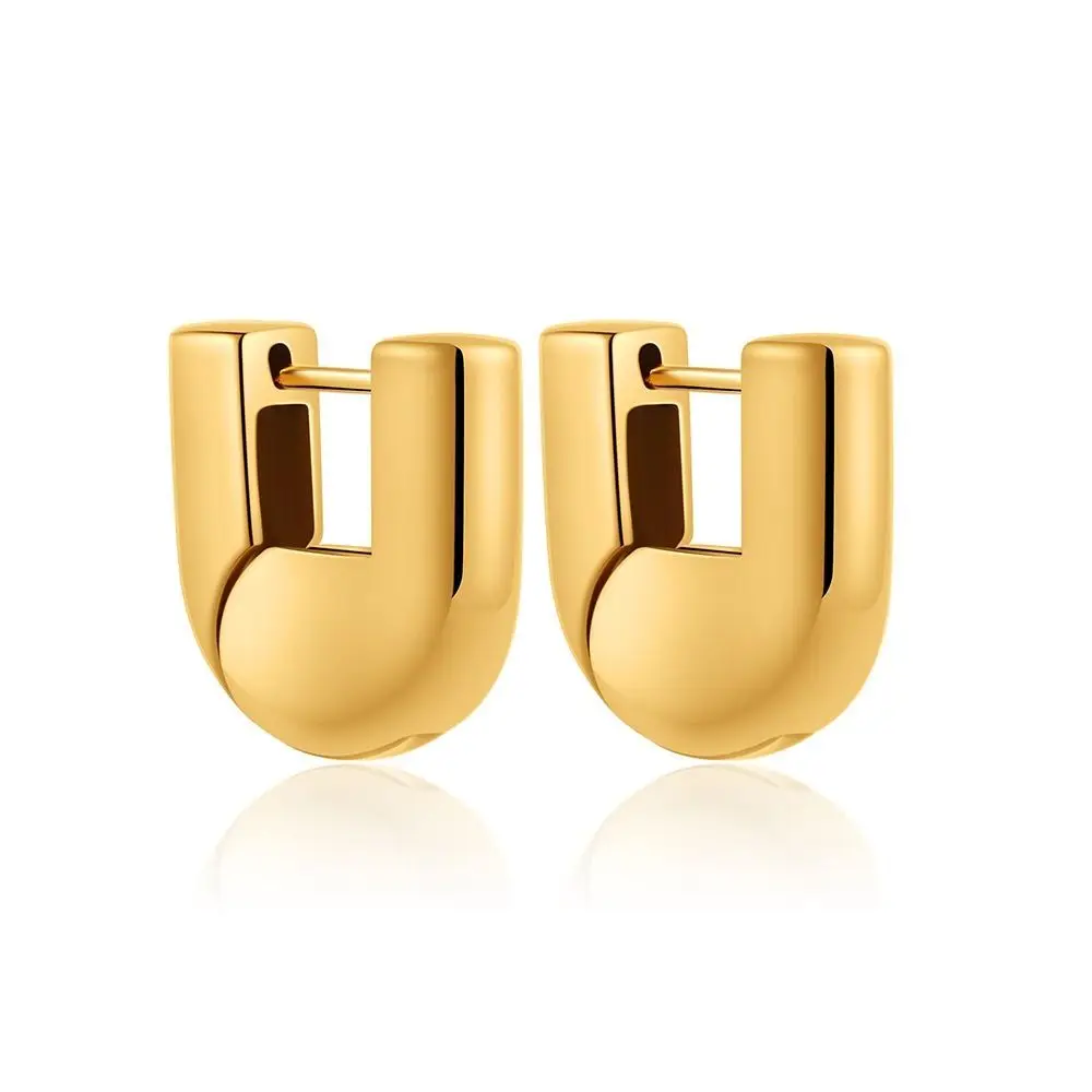Polished PVD U Shape Hoop Earrings Waterproof Glossy Finish Chunky Hoop Earrings 18K Gold Plated Heavy Design Huggie Hoops