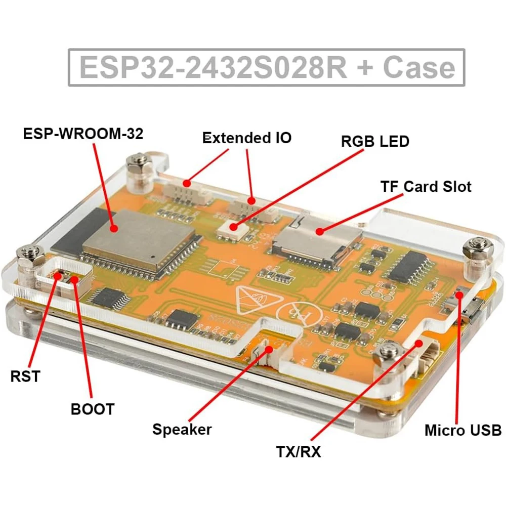 Imagem -03 - Placa Resistive do Desenvolvimento do Módulo do Tft Lcd do Écran Sensível Caixa Acrílica Exposição Ili9341 do Esp322432s028r Esp32 Esp-wroom32 28