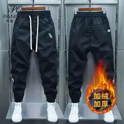 Autumn Winter Men's Casual Pants Elastic Waist Tracksuit Trendy Fleece Velvet Jogging Workout Tracksuit Men Bottom Trousers Male