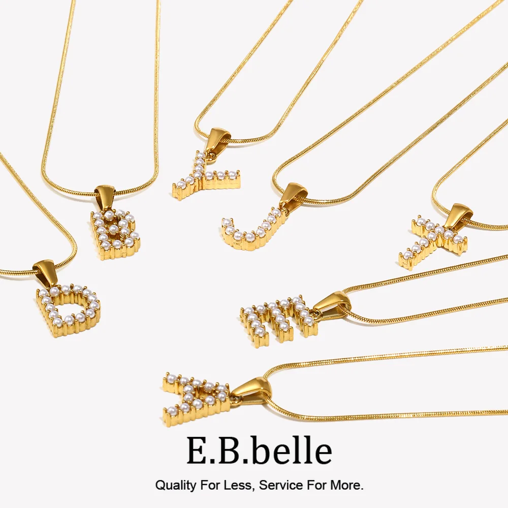 E.B.belle-collar de perlas delicadas E impermeables para mujer, cadena de serpiente fina de acero inoxidable minimalista, inicial
