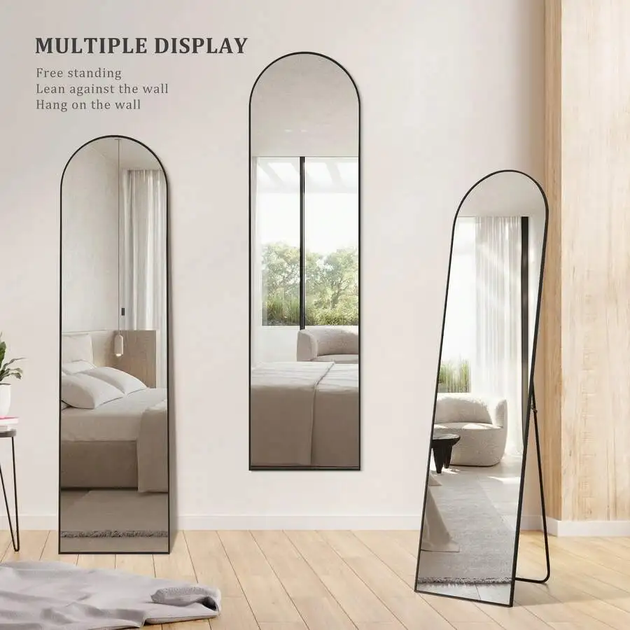 

59"X16" High-Quality Arched Full Length Mirror, Aluminum Alloy Frame Ensures Stability, Standing Design For Bedroom, Black