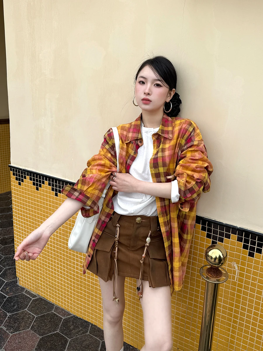

Brand Plaid irt And Pants Set from Buyers Store Commuter Sle Cotton Long Sve Button up Women's Faion