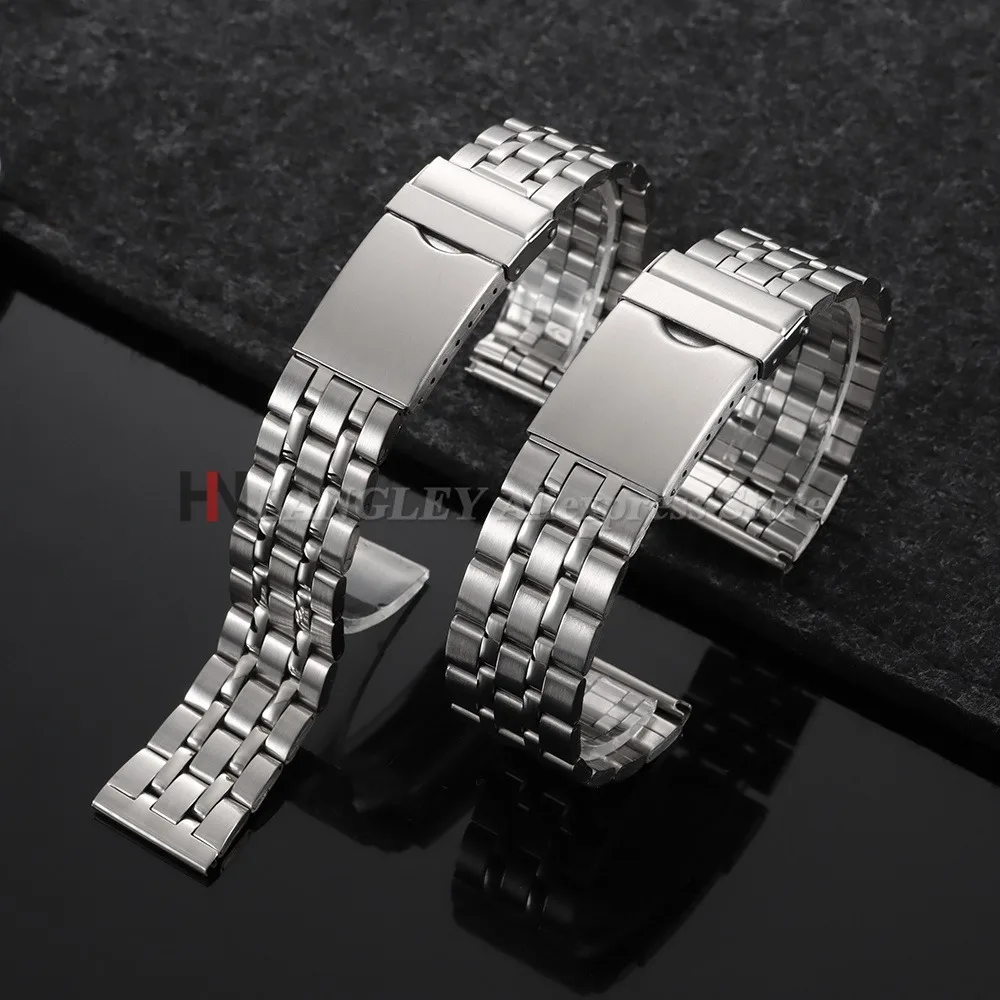 Stainless Steel Watch Straps 18mm 20mm 22mm for Seiko for Rolex Watchband Folding Buckle Men's Silver Metal Bracelet Accessories