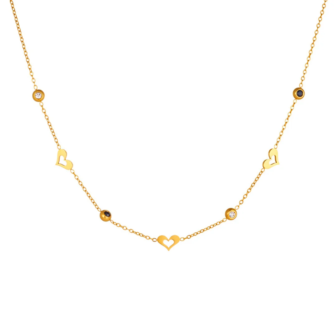 Trendy Statement Zirconia Love Heart Charm Pendant Female Gold Color Stainless Steel Chain Link Necklace for Women Jewelry Gift