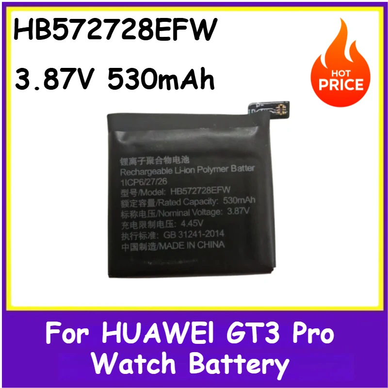 

New Replacement Watch Battery 3.87V 530mAh HB572728EFW For HUAWEI GT3 Pro 46mm