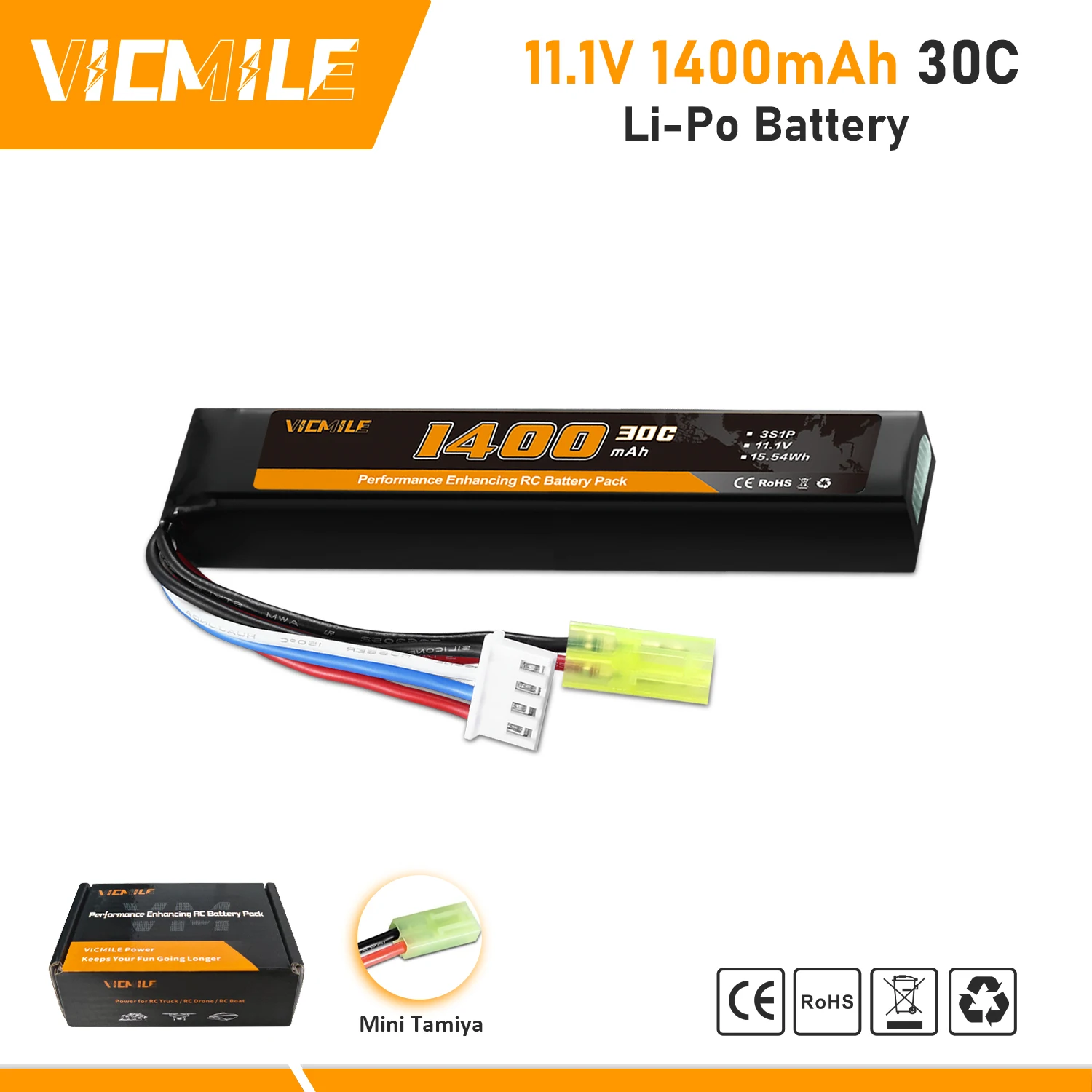 

VICMILE 1-2 шт. 11,1 В 1400 мАч 3S аккумулятор для страйкбола с вилкой Tamiya подходит для большинства пистолетов для страйкбольных моделей