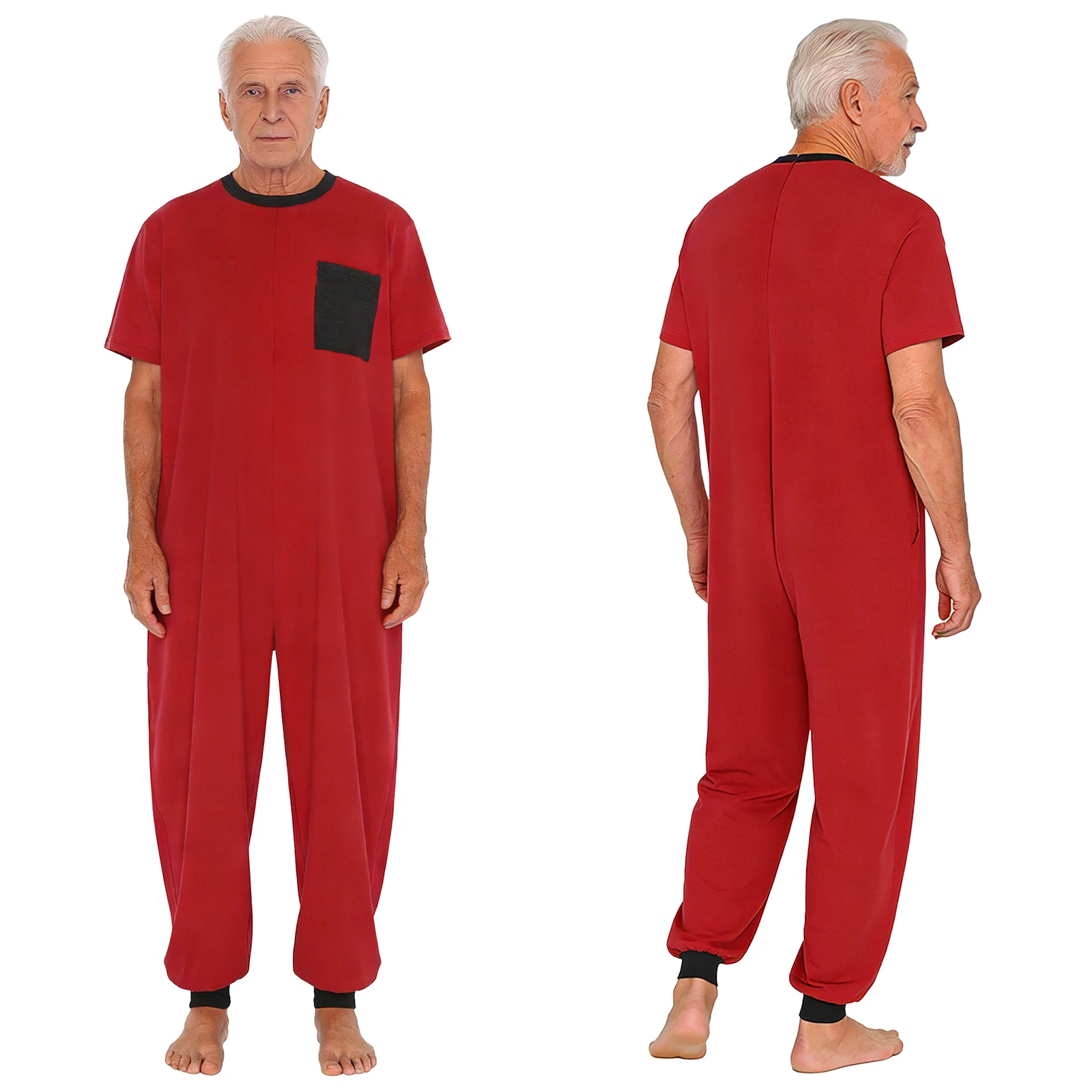 Adult Short Sleeve Anti-Strip Back Zipper Adaptive Jumpsuit Autism Elderly Alzheimer Special Needs Clothing Homewear Sleepwear