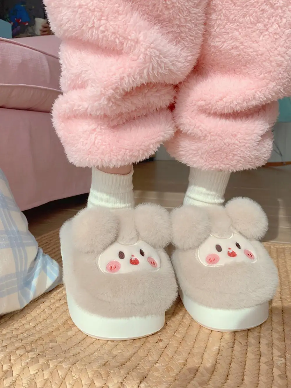Funny Cute Cotton Slippers For Women Winter 2024 New Warm And Non Slip Thick Soled Cute Cartoon Plush Home Slippers