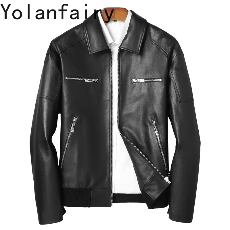 YOLANFAIRY Maillard Genuine Leather Jacket for Man 2025 Men's Real Sheepskin Coat Short Autumn Loose Motorcycle Leather Jackets