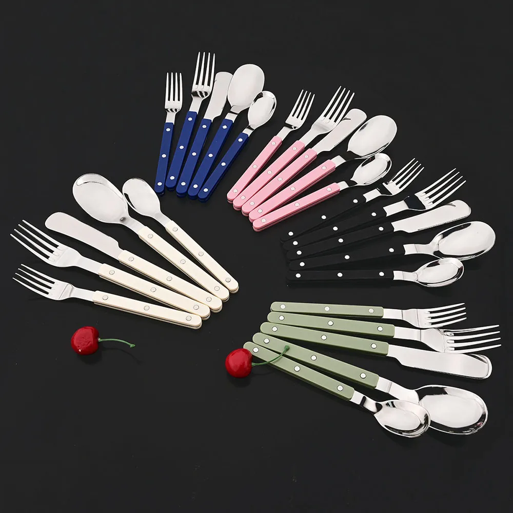 5Pcs Acryl Griff Besteck Messer Gabel Löffel Set Edelstahl Geschirr Besteck Set Westlichen Home Küche Geschirr