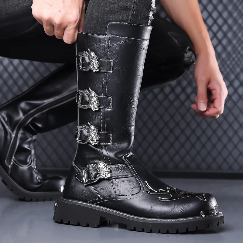 

Quality Handmade Stitched Men's Comfort Motorcycle Boots Fashion Western Denim High Top Boots Outdoor Anti Slip Workwear Boots