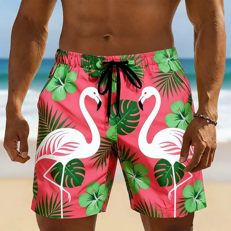 

Мужские шорты с принтом тропических пальм и фламинго, модные, в летнем стиле, для повседневной носки и отдыха на пляже.