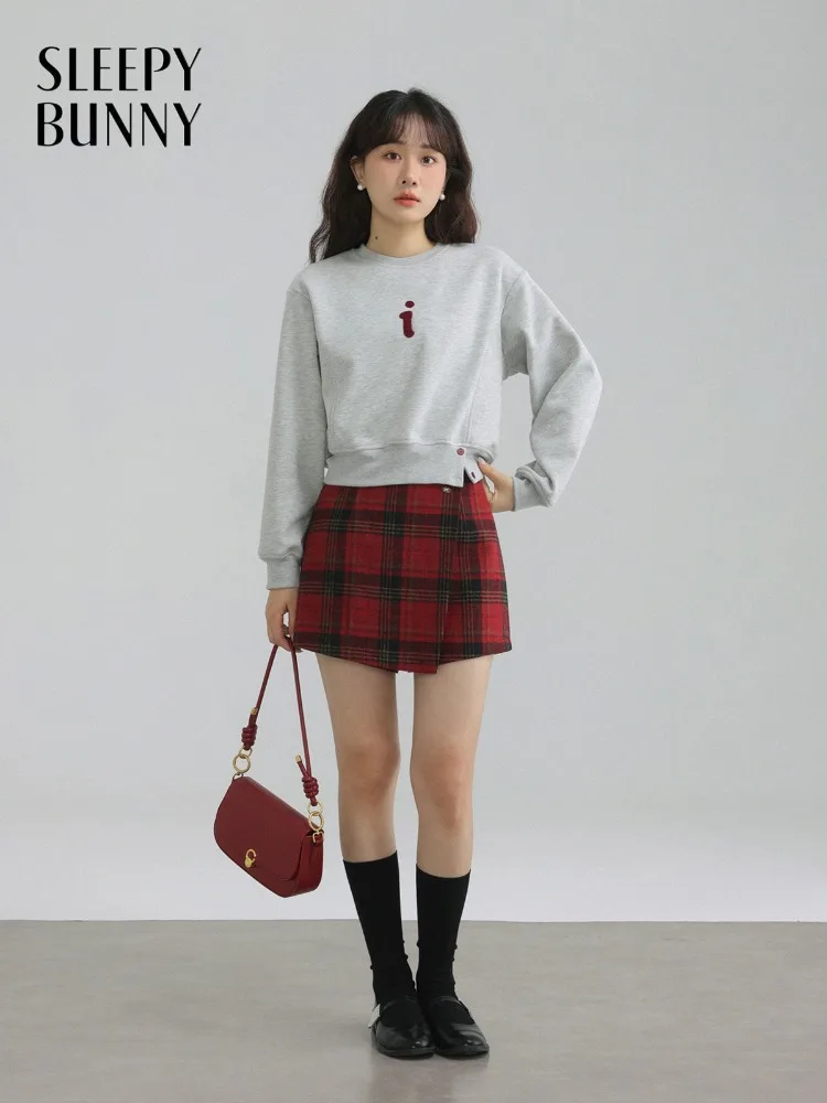Slim Stylish Plaid Woolen Skort Trendy Shorts High Waist Asymmetrical A-Line Design Pants for Women Autumn Fashion Casual Outfit