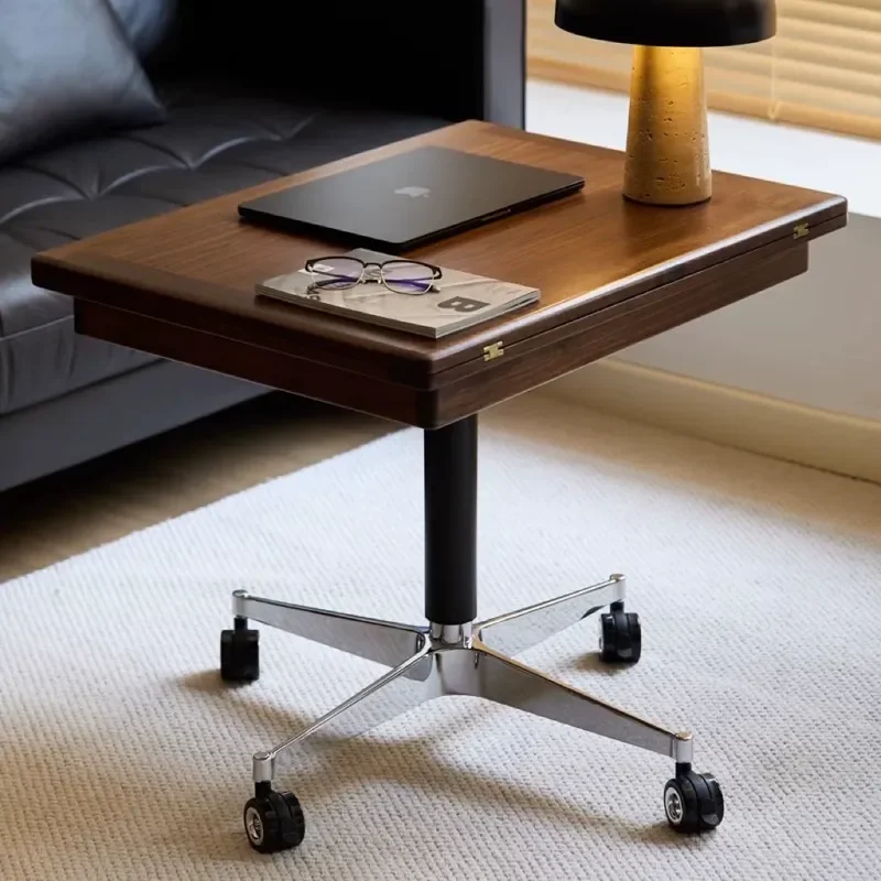 New walnut color removable side table lift table multi-function folding trolley dining table household small apartment