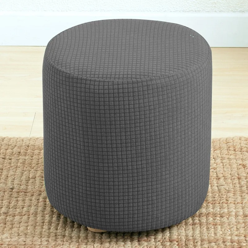 2022 New Round Shape Footstool Cover Waffle Textured Jacquard Solid Velvet Footstool Footrest Protector Covers Elastic Bottom