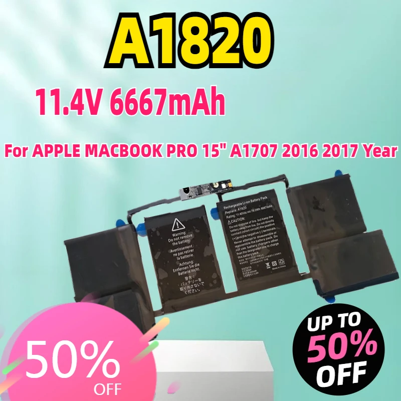

Новый аккумулятор для ноутбука A1820 для APPLE MACBOOK PRO 15 дюймов A1707 2016 2017 год 11,4 В 6667 мАч 76 Втч