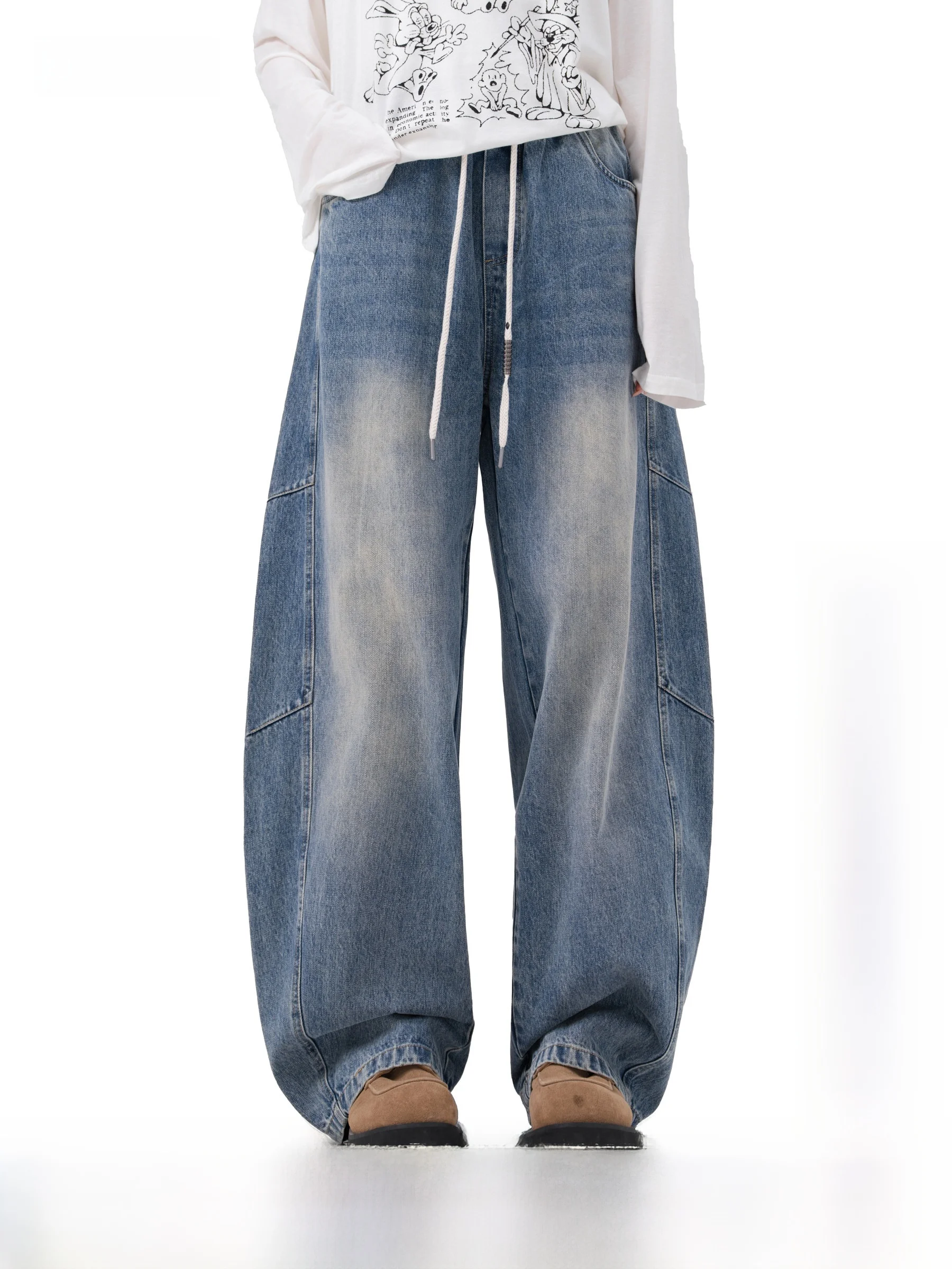 Calças Jeans Americanas Desconstruídas AOGZ para Homens e Mulheres, Soltas e com Caimento Fluido, Estilo Casual para o Dia a ...