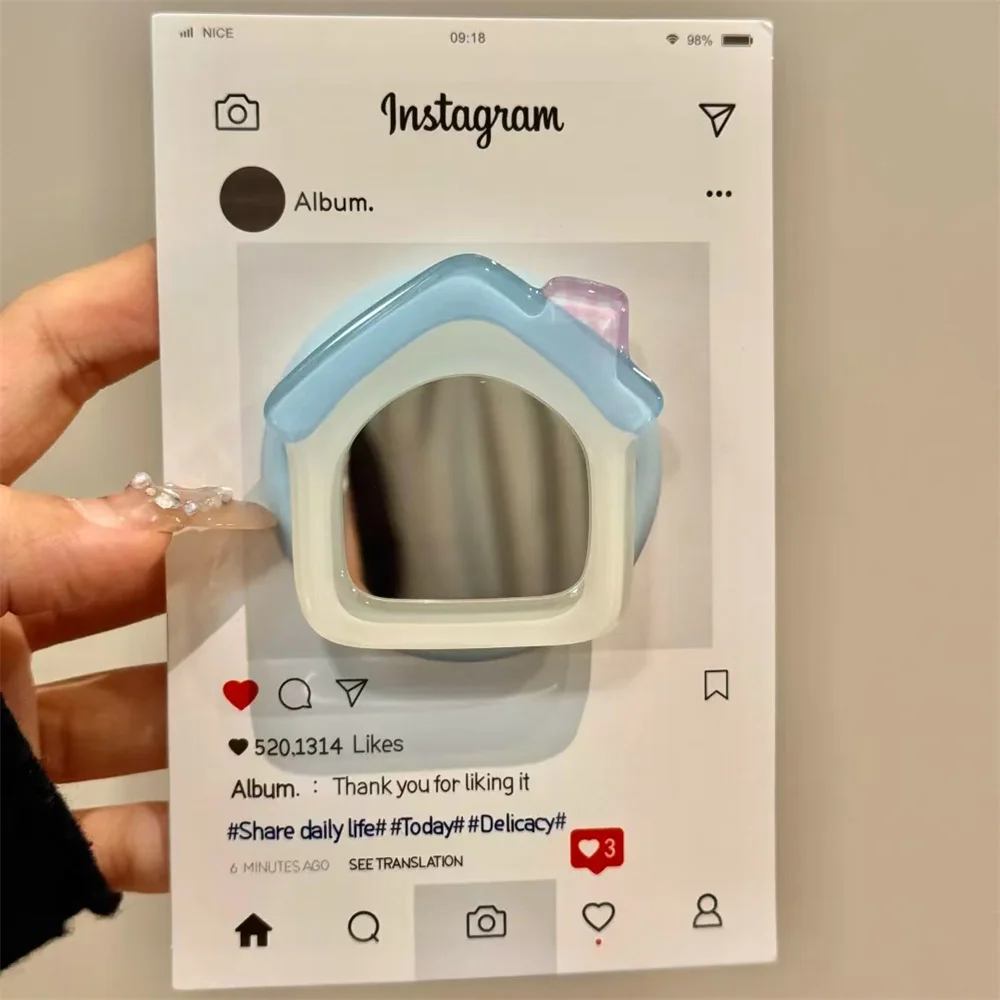 Cute 3D Blue House Mirror For Magsafe Magnetic Phone Griptok Grip Tok Stand For iPhone 16 Pro Wireless Charging Case Holder