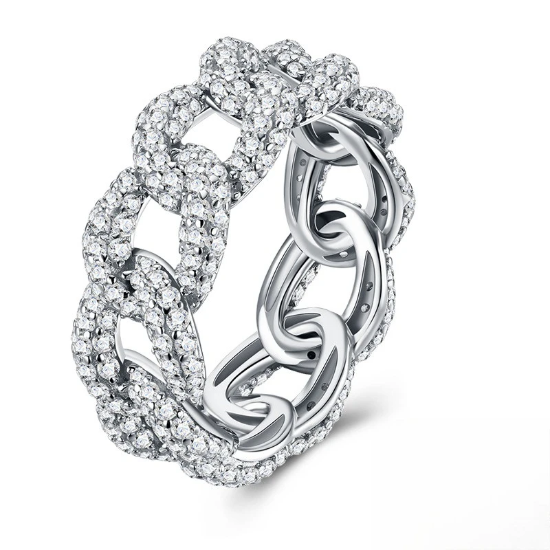 All Moissanite GRA D VVS1 Cuban Link Ice Out Full Eternity Ring 925 Sterling Silver Hip Hop Daily Fine Jewelry For Men And Women